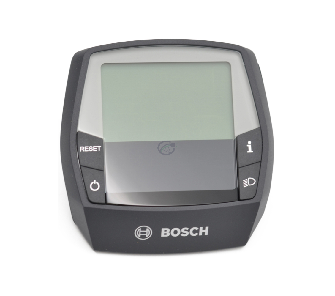 Vista frontale del ciclocomputer Bosch Intuvia, lo schermo e i pulsanti del display sono ben visibili.